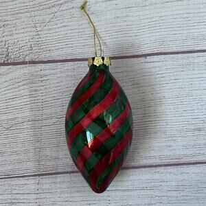 Red and Green Plaid Finial or Teardrop Glass Christmas Ornament